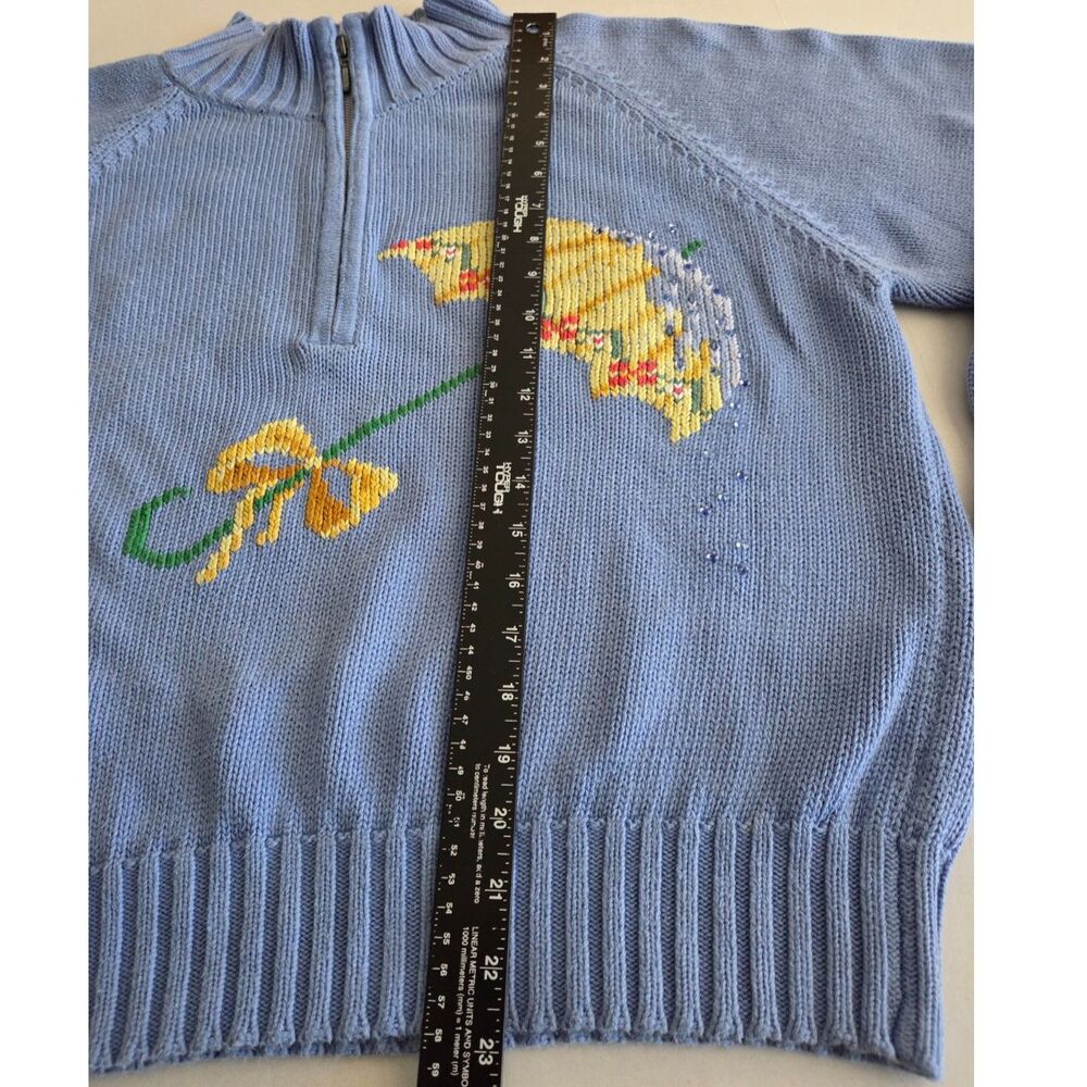VNTG 90s Prep IZOD XL Cotton Sweater Embroidered Umbrella Blue Mock Neck 1/4 Zip - Picture 7 of 9